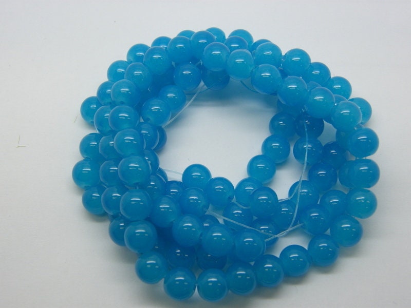 100 Blue cyan imitation jade beads 8mm glass B125 - SALE 50% OFF