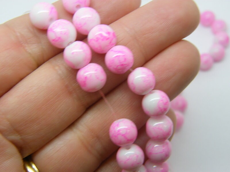 100 Pink mottle  glass beads 8mm B245 - SALE 50% OFF