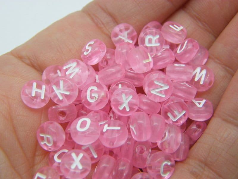 100 Letter alphabet beads pink  and white RANDOM mixed acrylic AB350 - SALE 50% OFF
