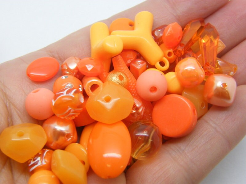 50 Orange beads random mixed acrylic BB786  - SALE 50% OFF