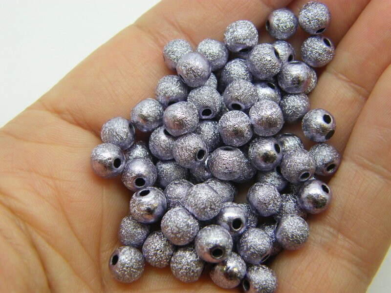100 Moon dust textured beads 6mm lilac purple acrylic AB322  - SALE 50% OFF