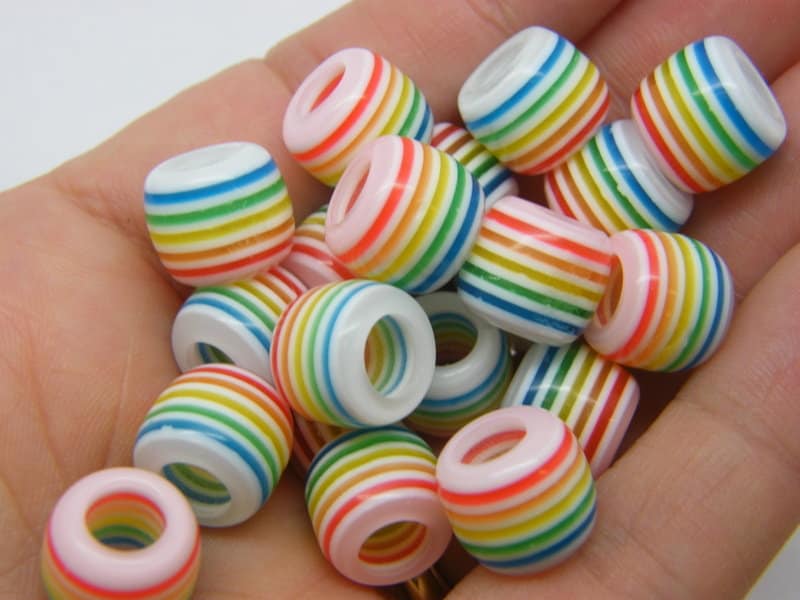20 Striped rainbow resin beads AB426 - SALE 50 %OFF