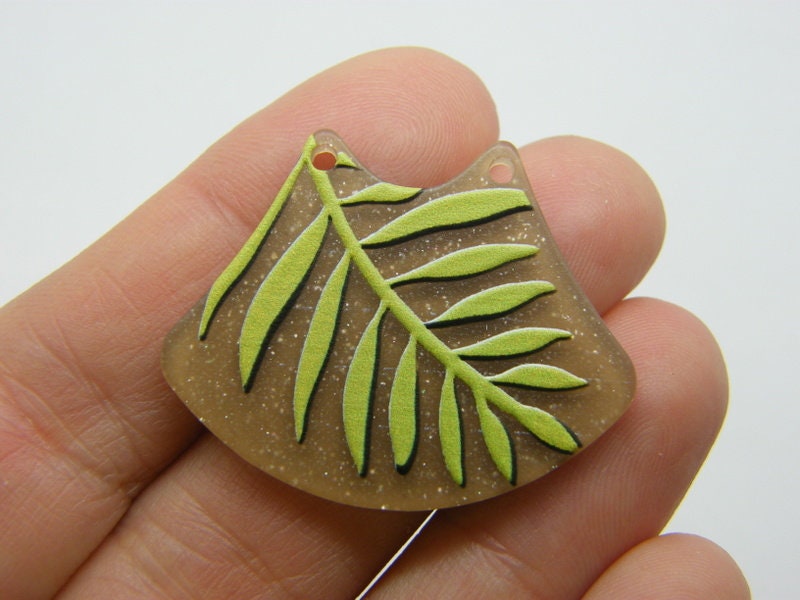 12 Leaf connector charms green brown white resin L15