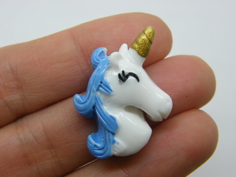 8 Unicorn embellishment cabochon blue resin A1151