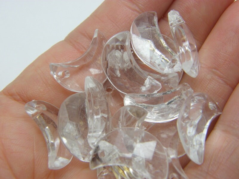 50 Crescent moon charms clear faceted acrylic M70