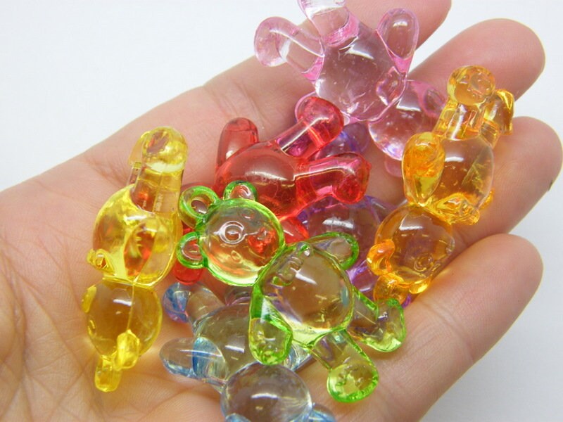 12 Teddy bear pendants  transparent random mixed acrylic P324