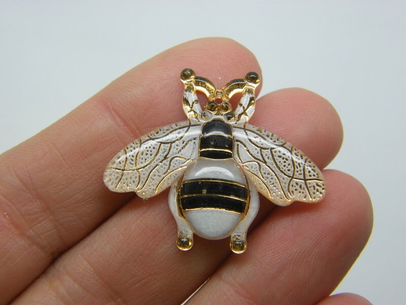 10 Bee pendants white acrylic A117