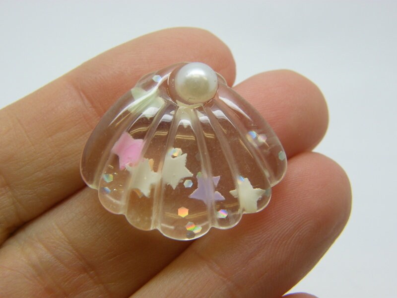 6 Shell embellishment cabochons clear resin FF543