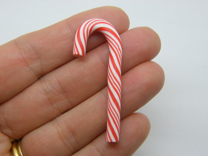6 Candy cane Christmas embellishment miniature red and white clay FD691