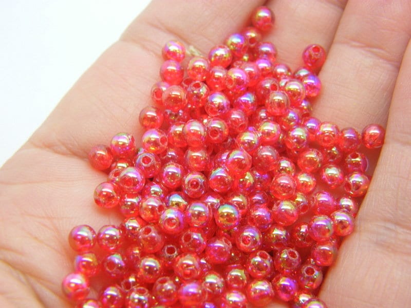 400 Beads red AB  4mm acrylic AB124