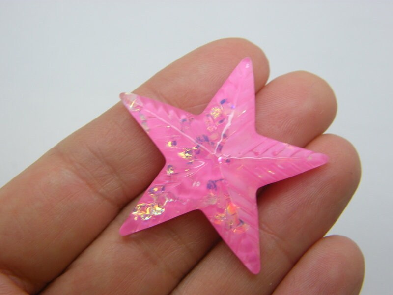 12 Star embellishment cabochon hot pink clear glitter foil resin S4