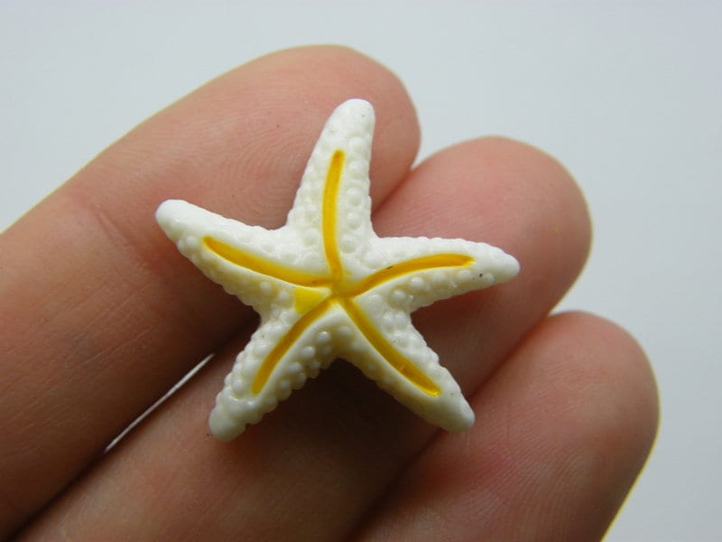 10 Starfish embellishment cabochons yellow resin FF45