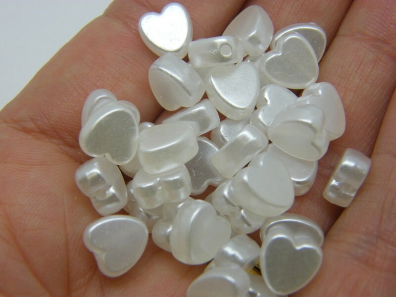 100 Heart beads imitation pearl ABS plastic AB337  - SALE 50% OFF
