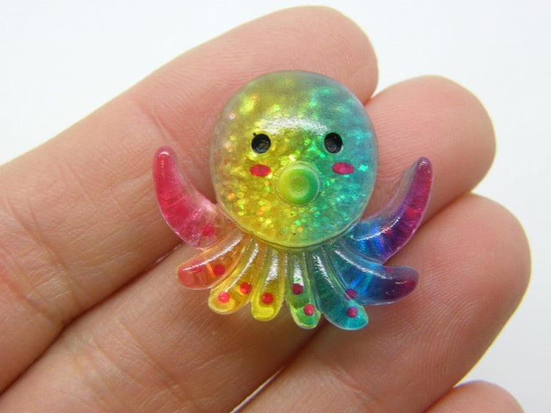 12 Octopus embellishment cabochons rainbow glitter powder resin FF575