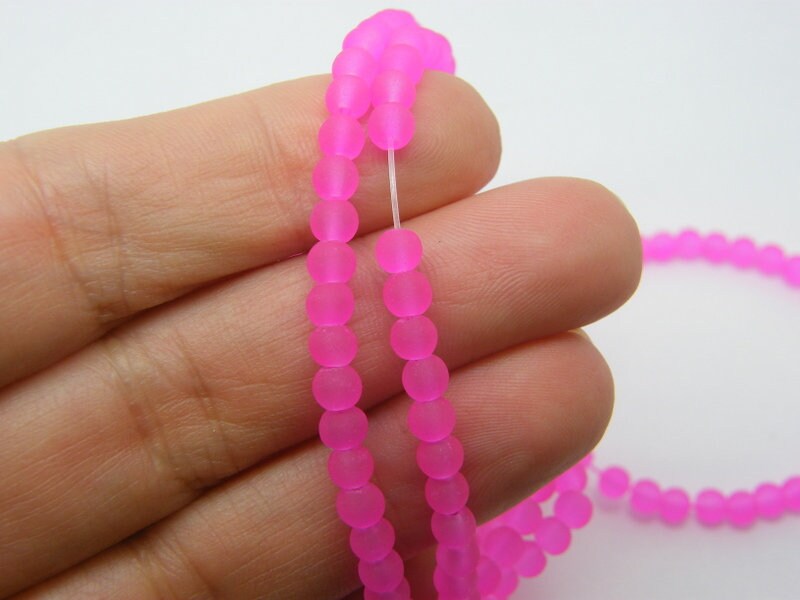 180 Neon pink beads 4mm frosted glass OB138