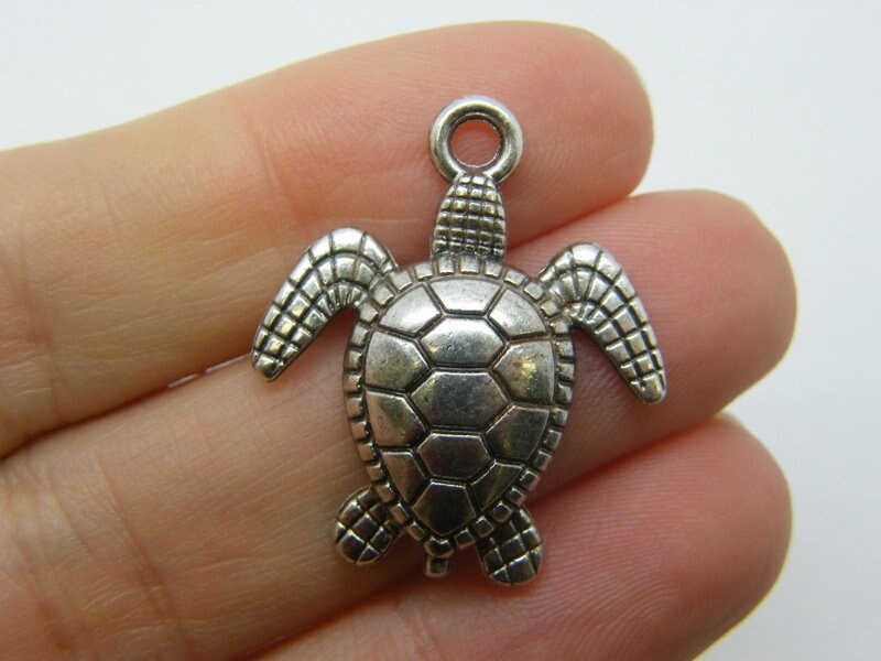 4 Turtle charms antique silver tone FF547