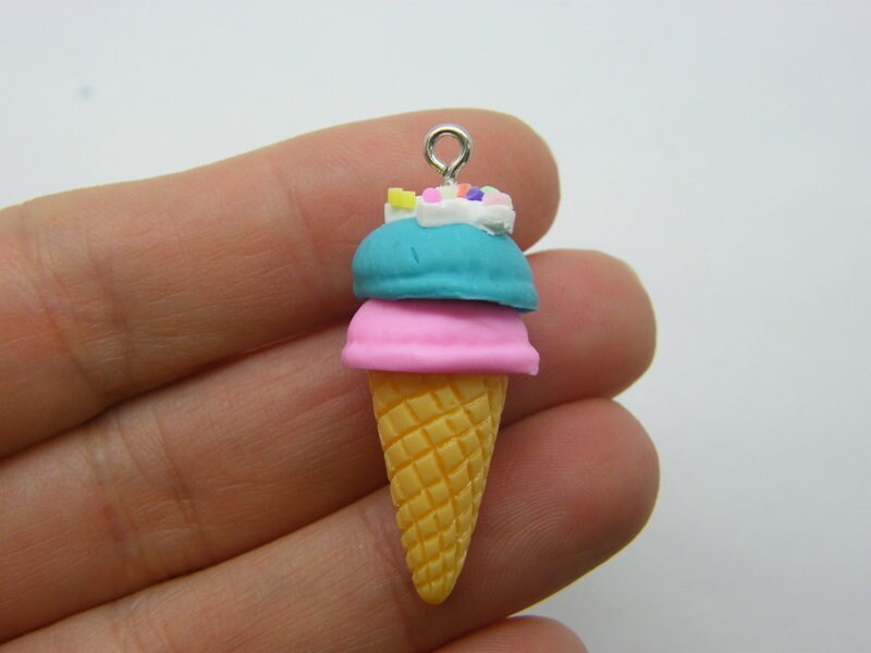 2 Ice cream cone charms polymer clay FD123