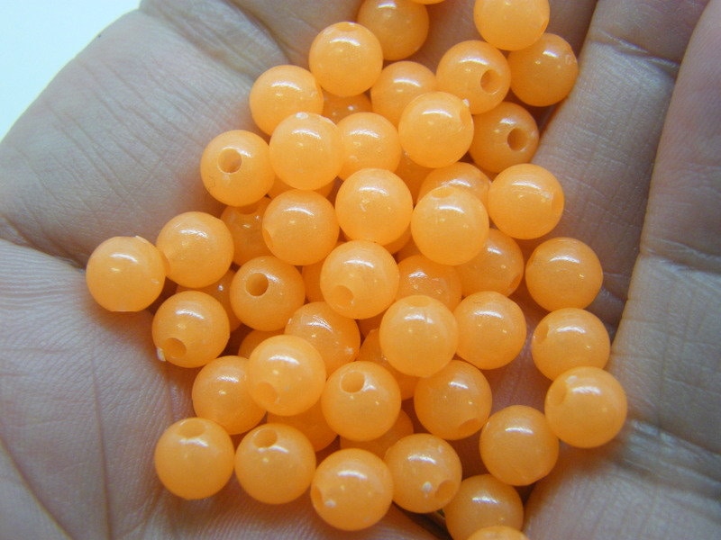 120 Orange glow in the dark beads 6mm acrylic AB387  - SALE 50% OFF