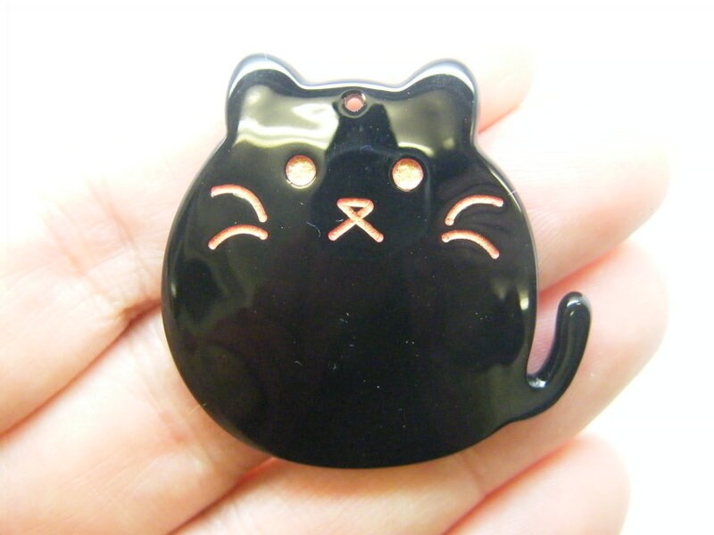 2 Cat pendants black resin A197