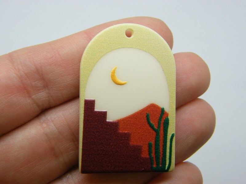 8 Cactus moon stairs mountains scenery pendants resin P173