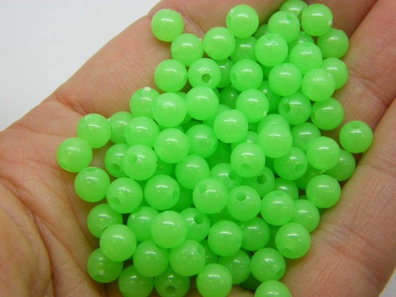 120 Glow in the dark beads 6mm green  acrylic AB385  - SALE 50% OFF