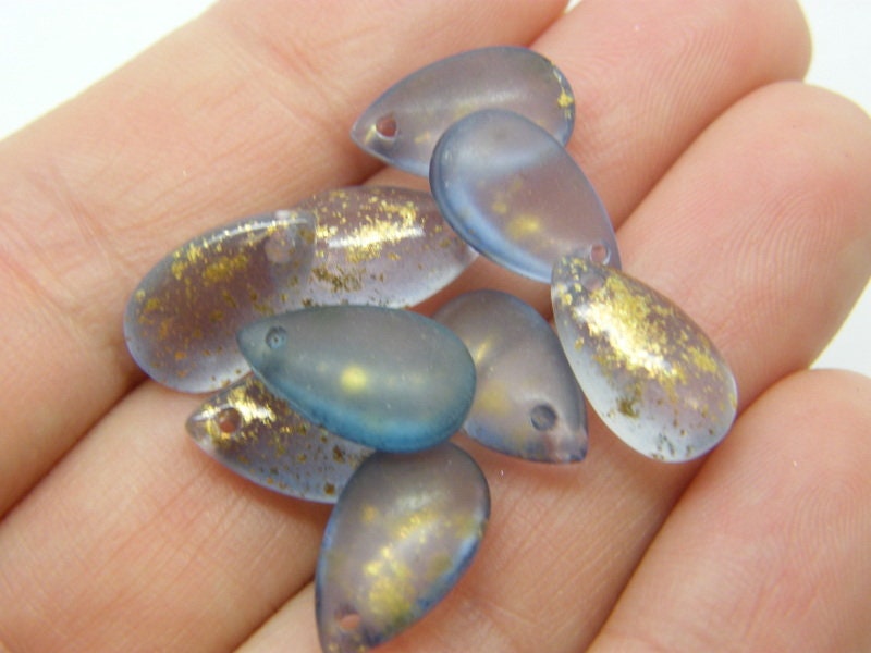 12 Teardrop charms purple blue glitter foil glass M5