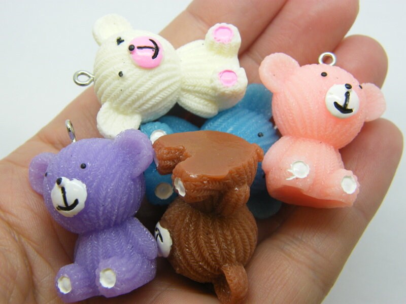 4 Teddy bear pendants acrylic random colour A - SALE 50% OFF