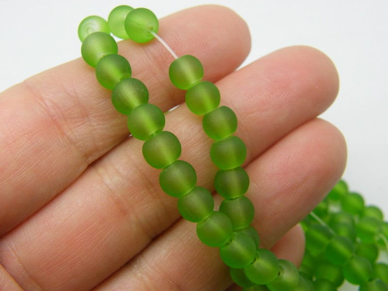 140 Grass green frosted beads 6mm glass B245