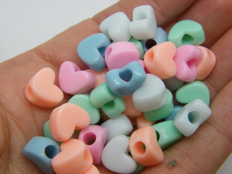 50 Heart beads random mixed pastel AB acrylic BB643 