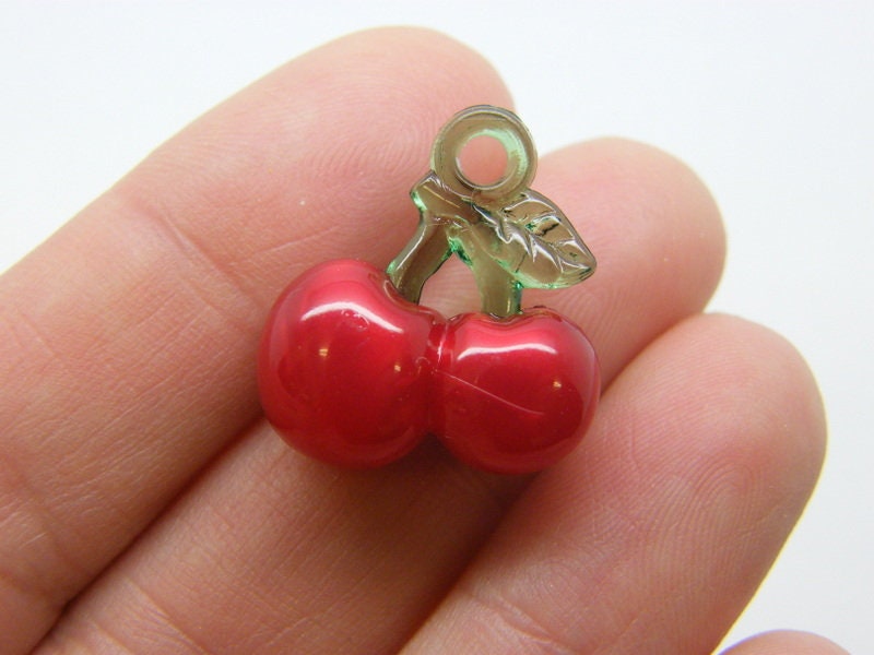 4 Cherries pendants red green acrylic FD542