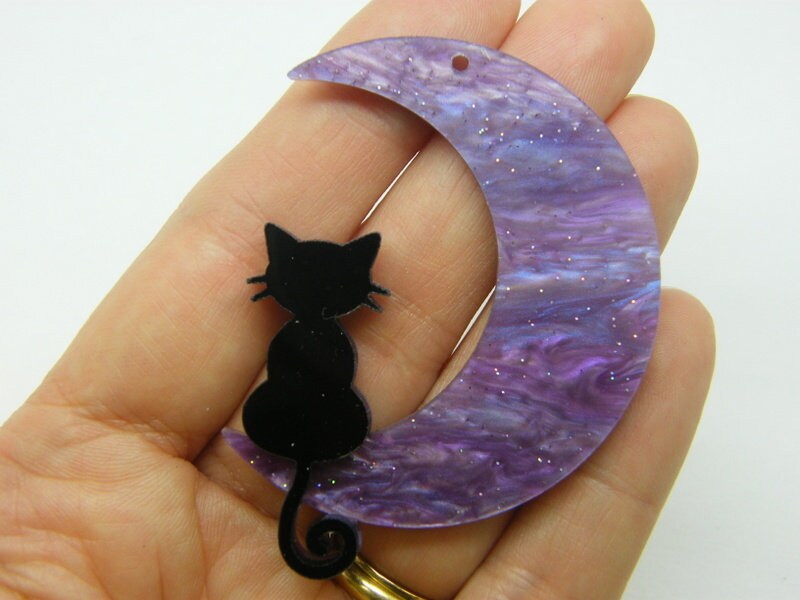 1 Moon cat charm purple black acrylic M