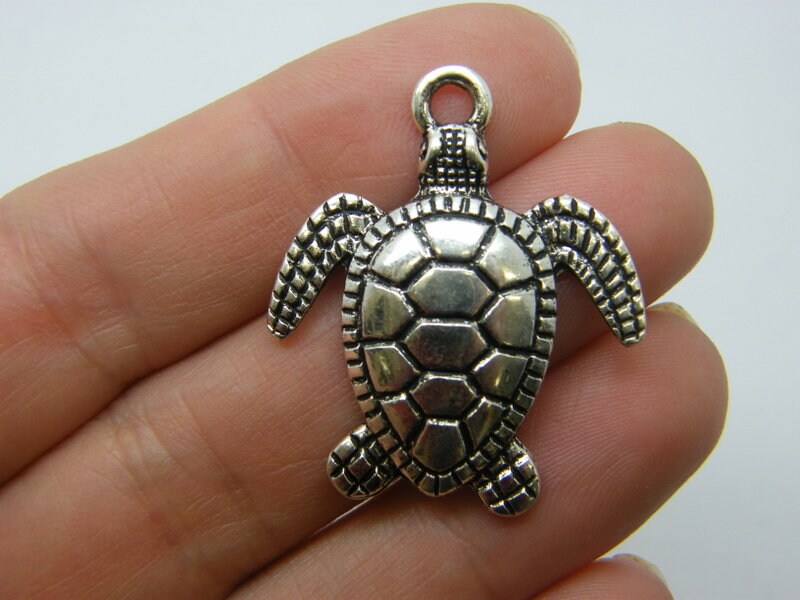 4 Turtle pendants antique silver tone FF602