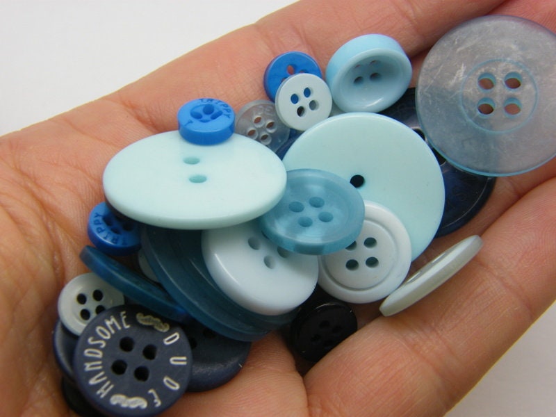 50 Blue buttons assorted resin M299  - SALE 50% OFF