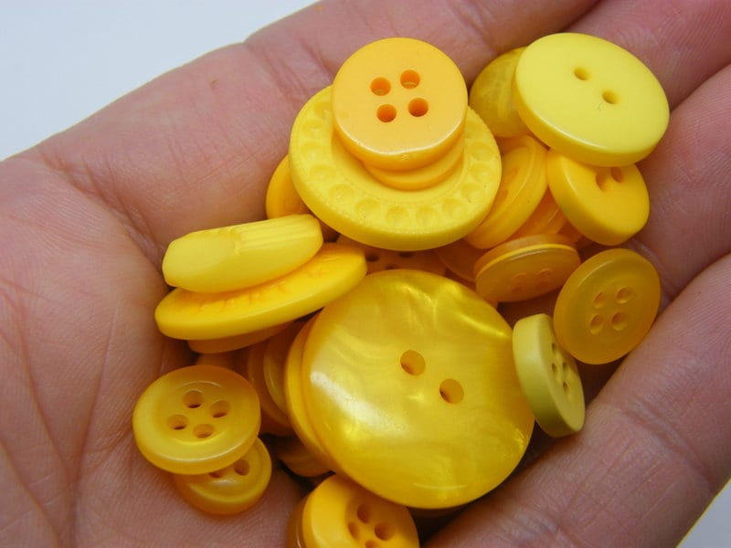 50 Yellow buttons  assorted resin M113  - SALE 50% OFF