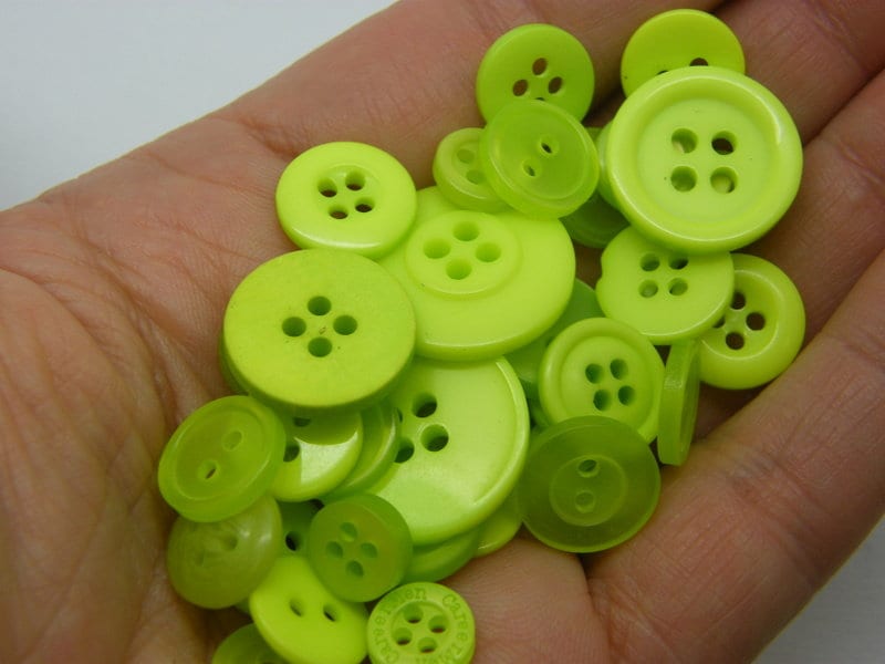50 Green buttons assorted resin M528  - SALE 50% OFF