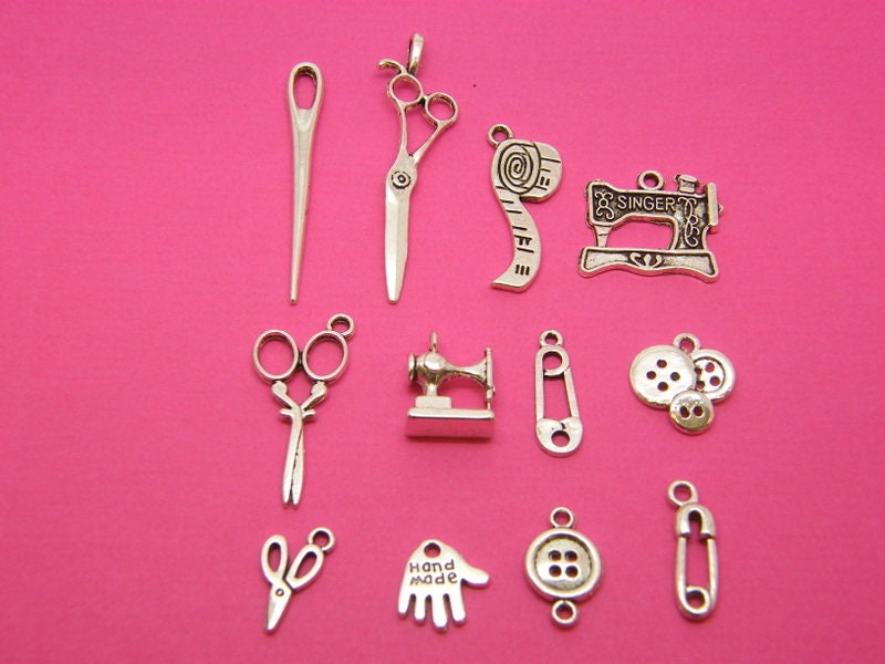 The  Sewing Collection - 12 different antique silver tone charms