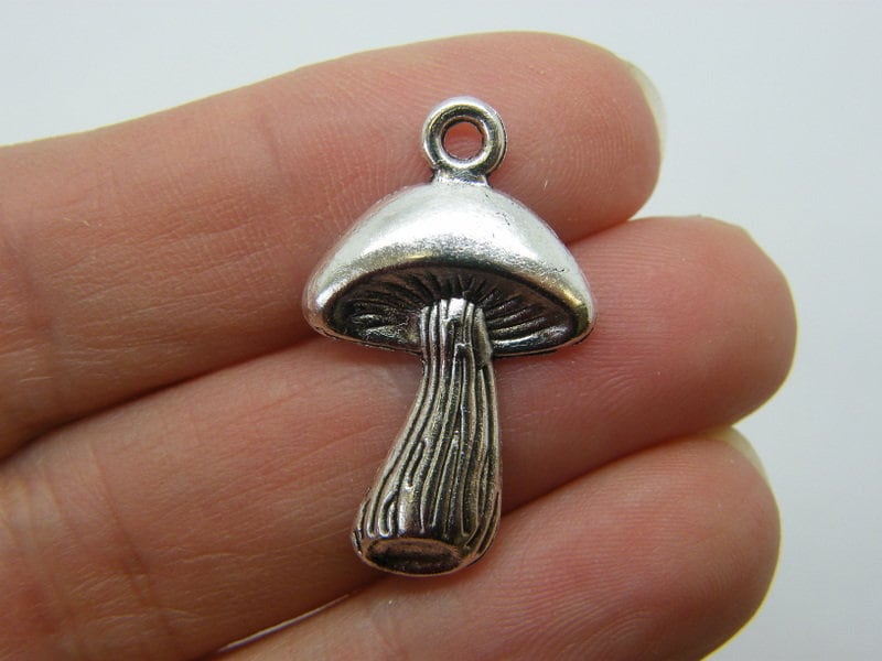 BULK 30 Mushroom charms antique silver tone L138
