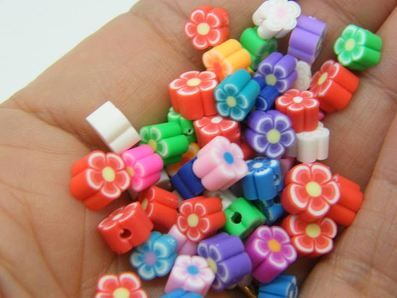 30 Flower beads  6mm random mixed polymer clay F185 - SALE 50% OFF
