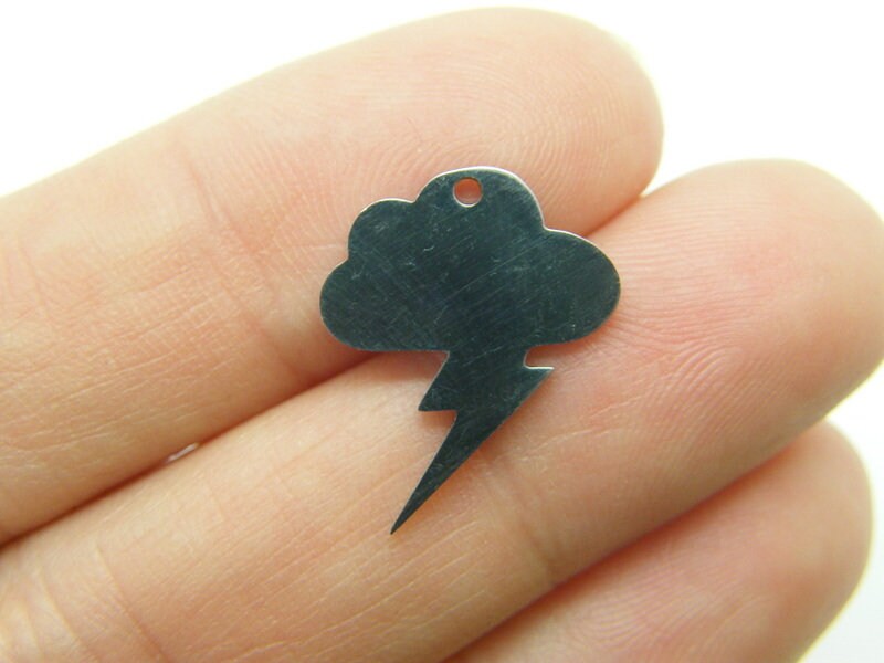 2 Cloud lightning charms silver tone stainless steel S280