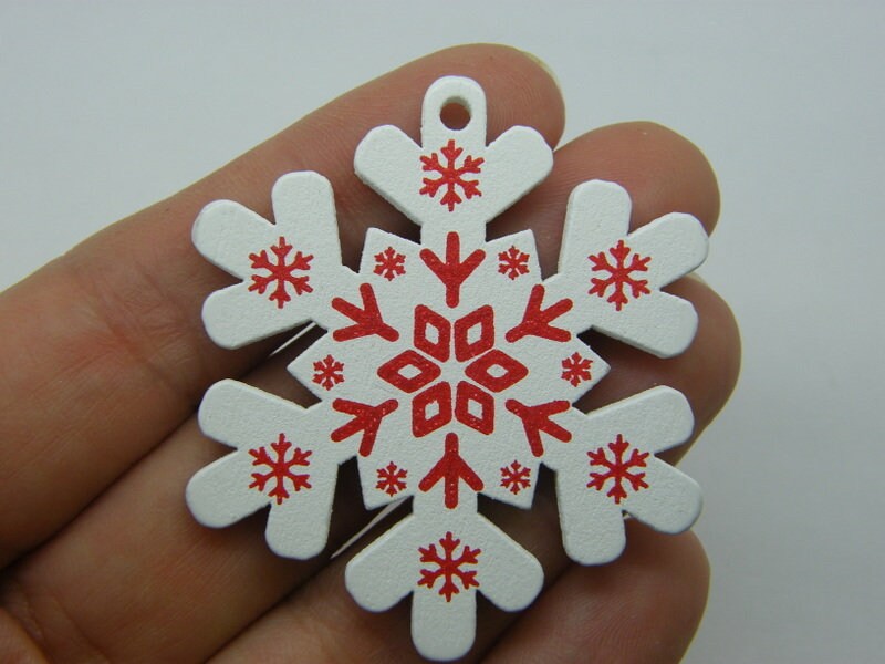 4 Snowflake pendants whiter red wood SF4  - SALE 50% OFF