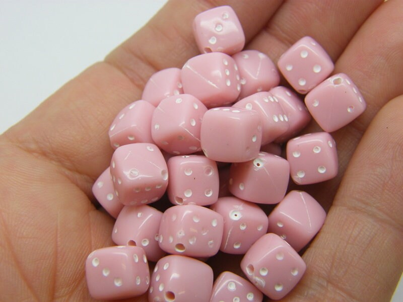 100 Dice bead pink white resin FS