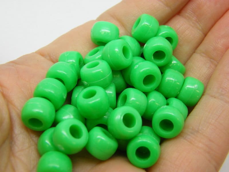 100 Green beads 9 x 6mm barrel plastic BB816  - SALE 50% OFF