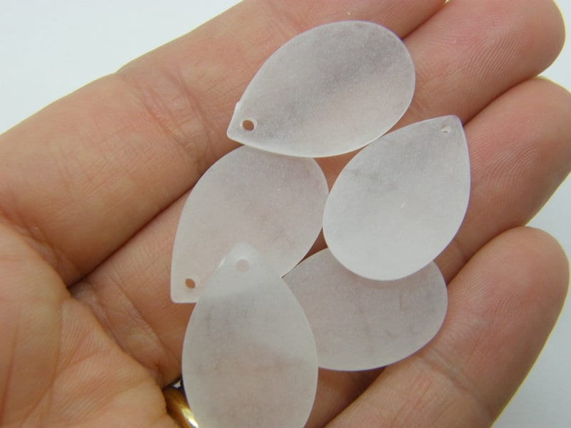 20 Teardrop pendants white frosted acrylic M208  - SALE 50% OFF