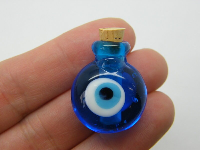 1 Evil eye blue white black bottle handmade lamp work glass I57