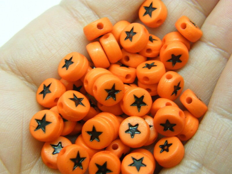 100 Star beads orange black acrylic AB372 - SALE 50% OFF
