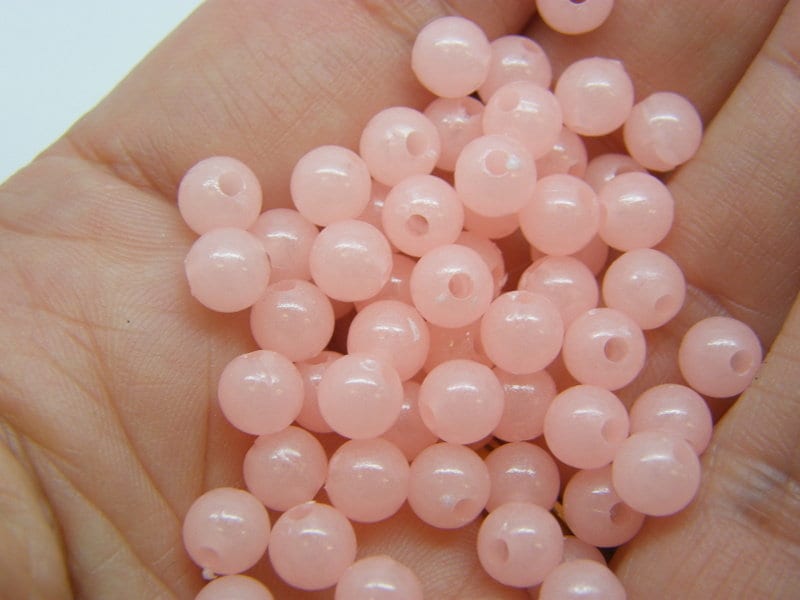 120 Glow in the dark beads 6mm pink  acrylic AB409  - SALE 50% OFF