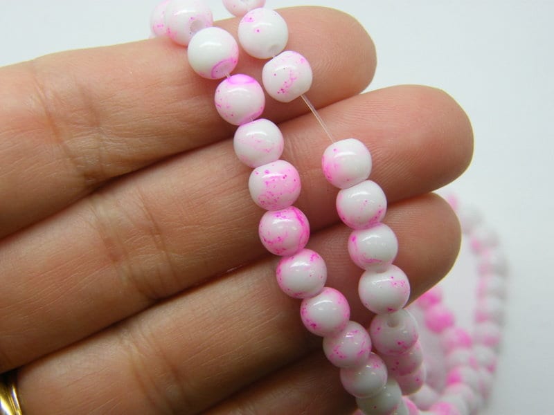 130 Pink mottle  glass beads 6mm B298  - SALE 50% OFF