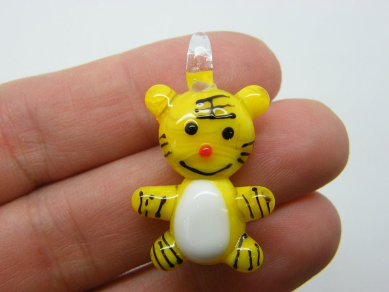 2  Tiger pendants yellow handmade lamp work glass A1069