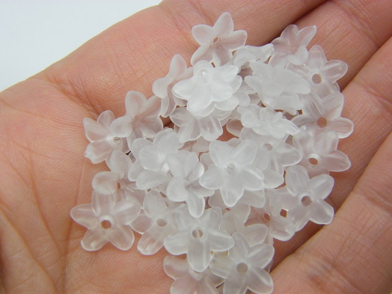 200 Flower bead caps white frosted acrylic AB3 - SALE 50% OFF