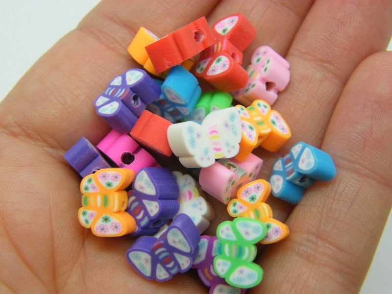 30 Butterfly beads random mixed polymer clay A754 - SALE 50% OFF
